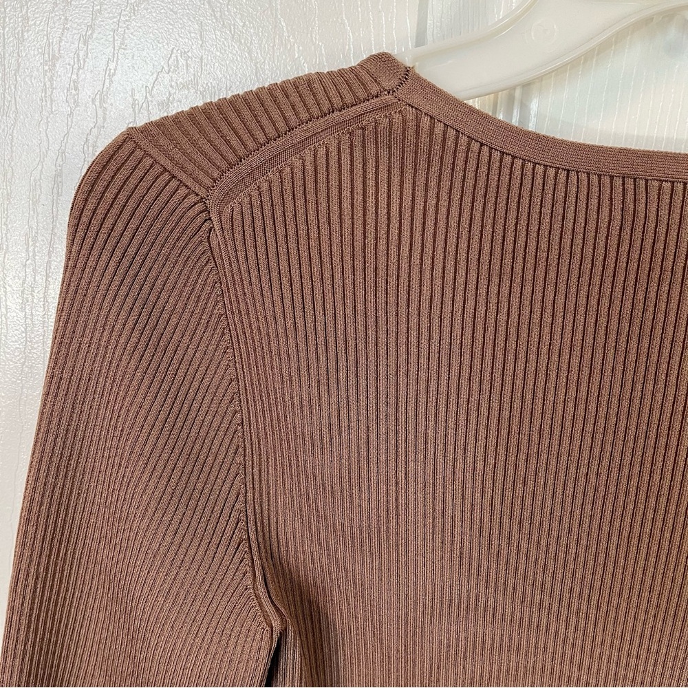 Babaton Ribbed Ponte Knit Contour Dress Brown V-Neck Midi Sexy Women's Small - Picture 6 of 11
